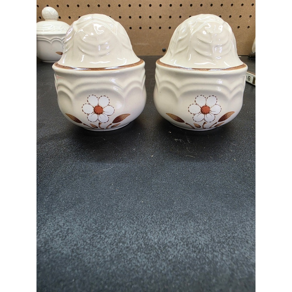 Vintage Stoneware Cumberland MayBlossom and Pepper Shakers Set